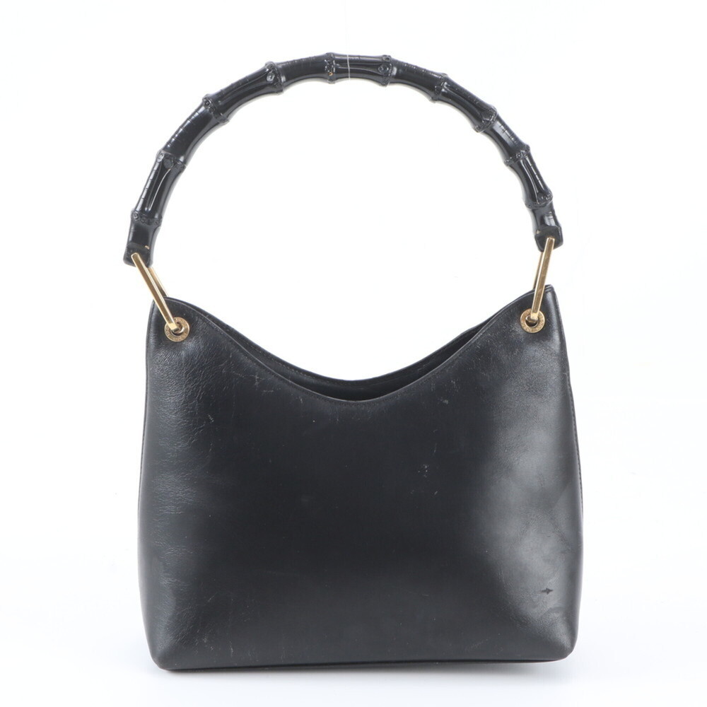 Gucci Bamboo 001-2058-3008 Leather Shoulder Bag Handbag Black Brand Women's - Picture 3 of 9